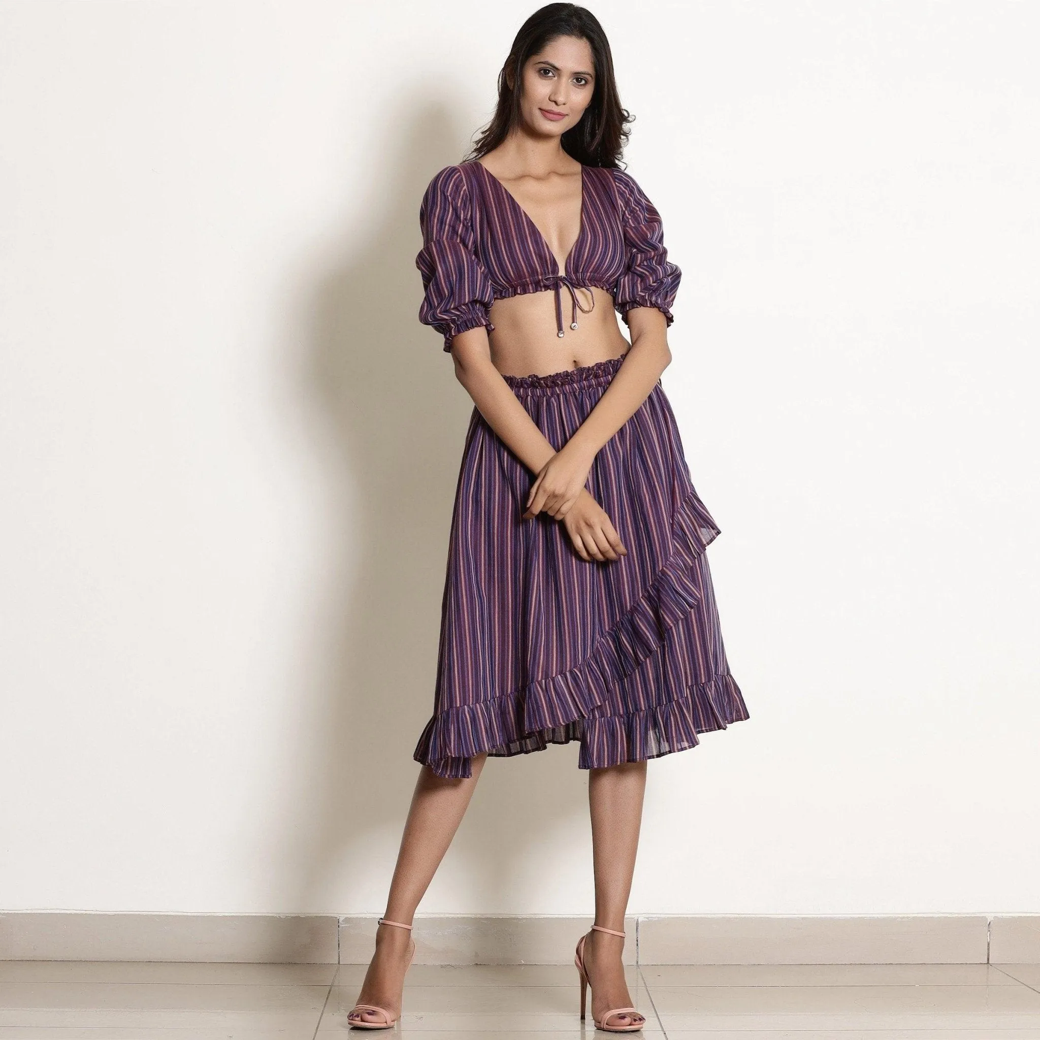 Reversible Berry Wine Plunge Neck Cotton Blouson Crop Top