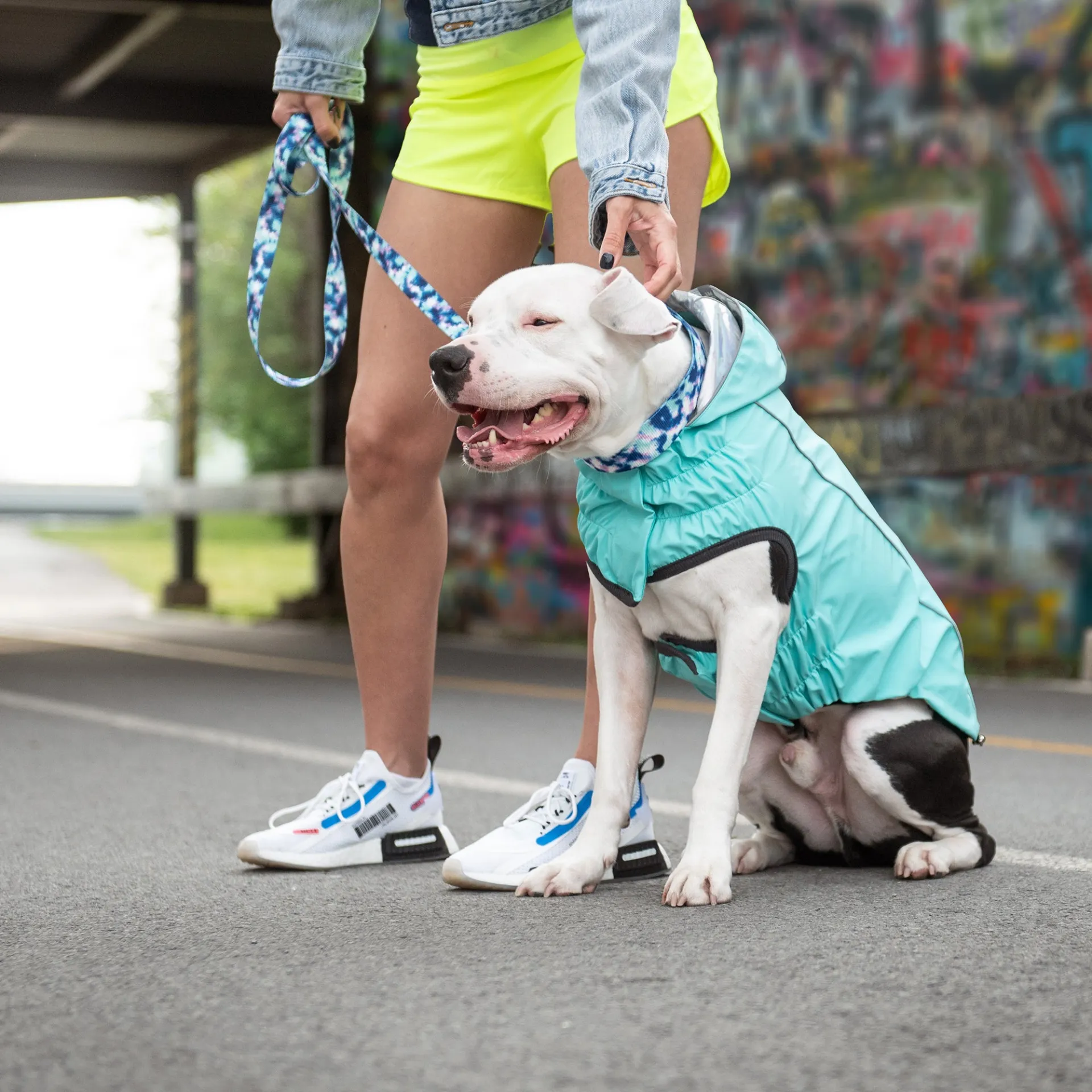 Reversible Raincoat (Neon Aqua with Iridescent)