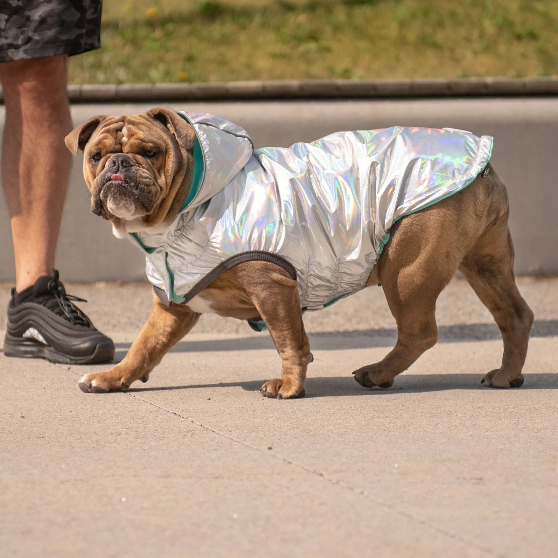 Reversible Raincoat (Neon Aqua with Iridescent)