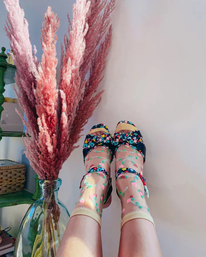 SHEER ROSETTES CREW SOCK