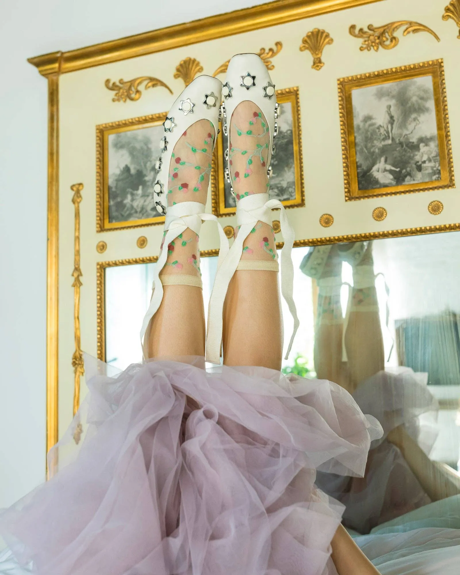 SHEER ROSETTES CREW SOCK