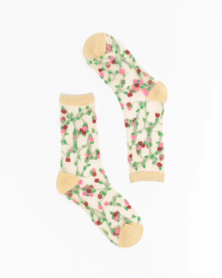 SHEER ROSETTES CREW SOCK
