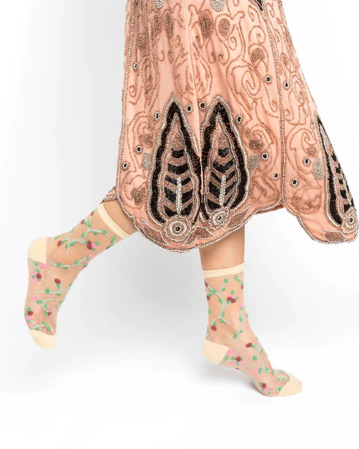 SHEER ROSETTES CREW SOCK