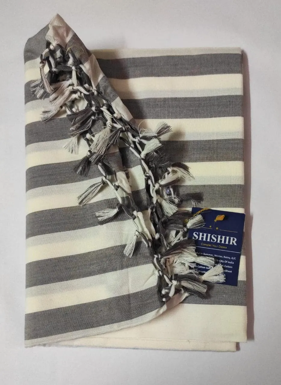 SHISHIR Handloom Bhagalpuri Single Size Light Weight Pure Cotton Blanket/Soft Chaddar/Bedsheet/Top Sheet/Throw Blanket/Black White Color Stripes 60x90 inches