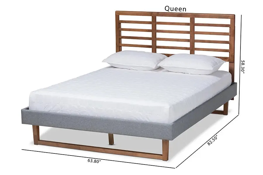 Tristan Dark Gray Fabric Ash Walnut Brown Finished Wood Platform Bed (Queen)