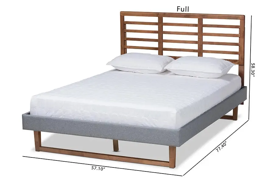 Tristan Dark Gray Fabric Ash Walnut Brown Finished Wood Platform Bed (Queen)