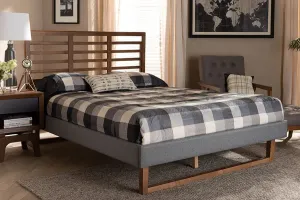 Tristan Dark Gray Fabric Ash Walnut Brown Finished Wood Platform Bed (Queen)
