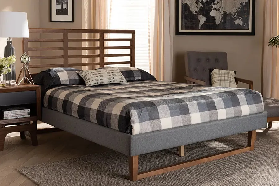 Tristan Dark Gray Fabric Ash Walnut Brown Finished Wood Platform Bed (Queen)