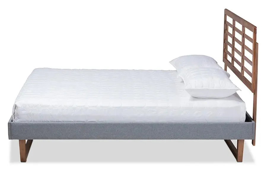 Tristan Dark Gray Fabric Ash Walnut Brown Finished Wood Platform Bed (Queen)