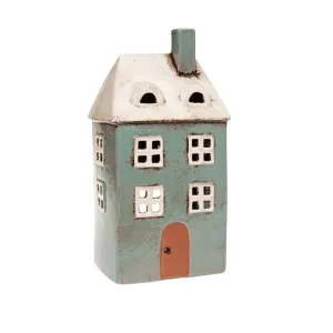 Village Pottery 22.5cm Blue Tall House Tealight Holder