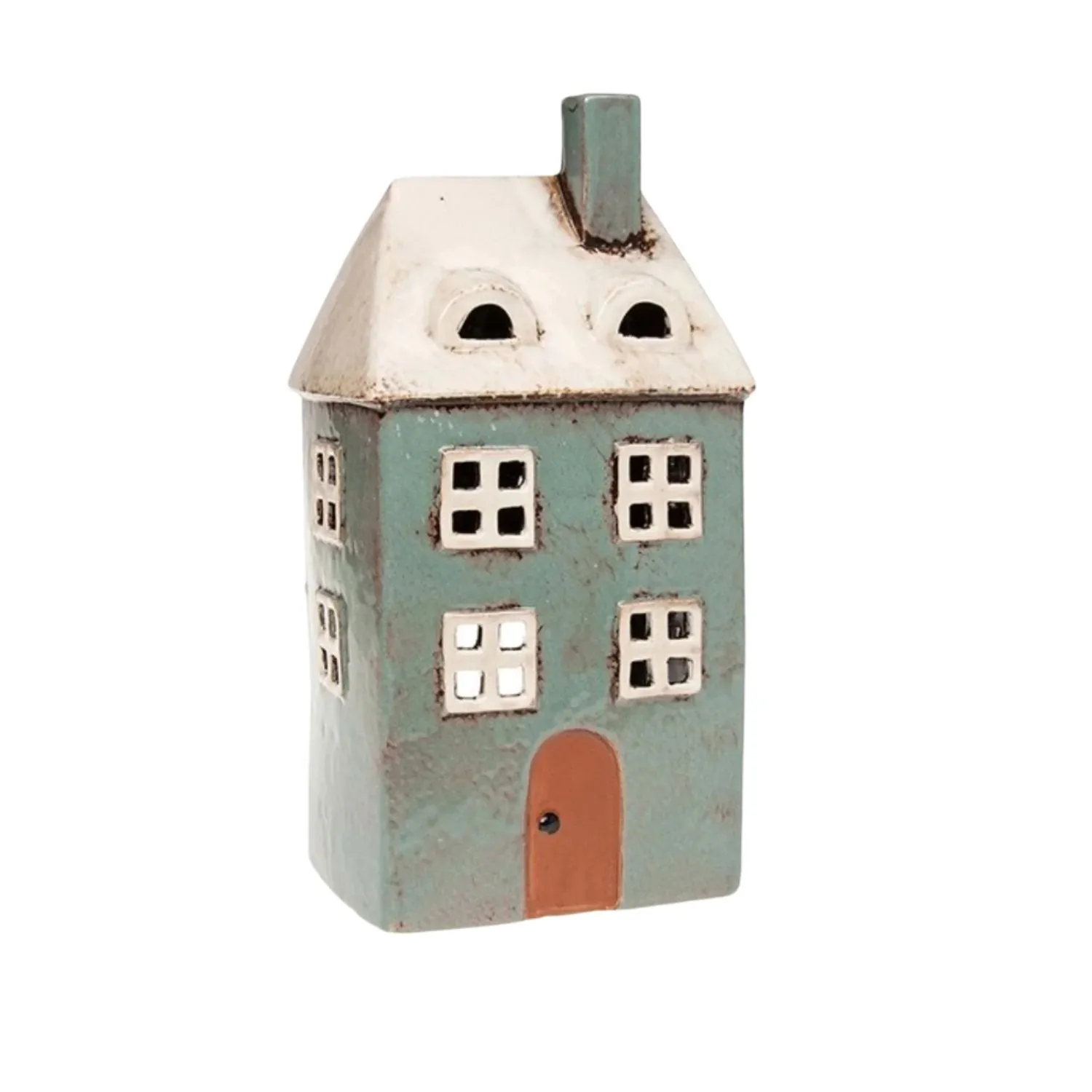 Village Pottery 22.5cm Blue Tall House Tealight Holder