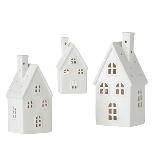 White Ceramic Houses - set of 3