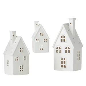 White Ceramic Houses - set of 3